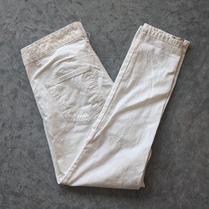 Straight Leg White Denim Button Fly Ankle Jeans